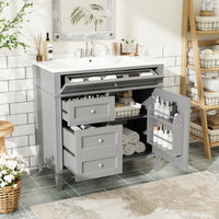 VanityFus 36-in Grey Bathroom Vanity Undermount Single Sink Combo Resin Top with 1 Soft Close Door 3 Drawers Adjustable Shelves