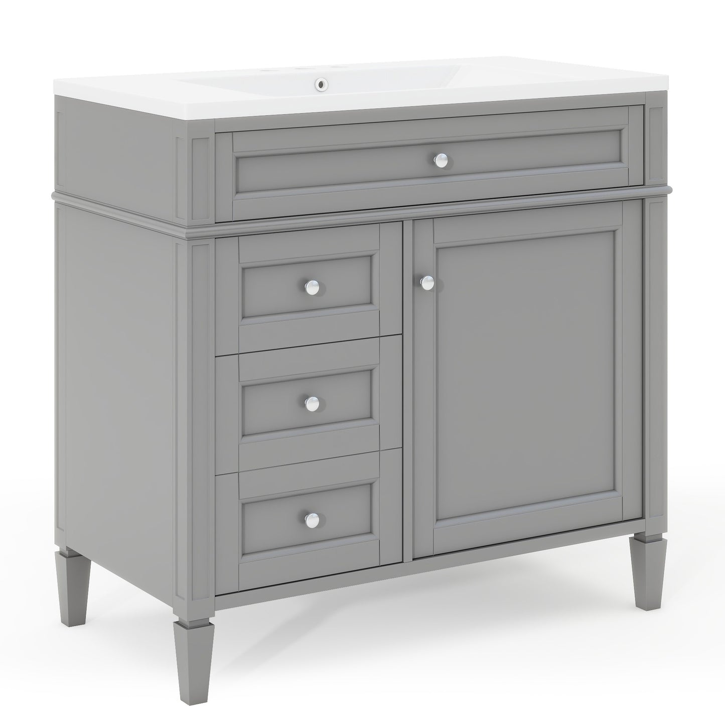 VanityFus 36-in Grey Bathroom Vanity Undermount Single Sink Combo Resin Top with 1 Soft Close Door 3 Drawers Adjustable Shelves