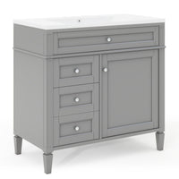 VanityFus 36-in Grey Bathroom Vanity Undermount Single Sink Combo Resin Top with 1 Soft Close Door 3 Drawers Adjustable Shelves
