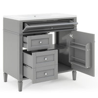 VanityFus 36-in Grey Bathroom Vanity Undermount Single Sink Combo Resin Top with 1 Soft Close Door 3 Drawers Adjustable Shelves