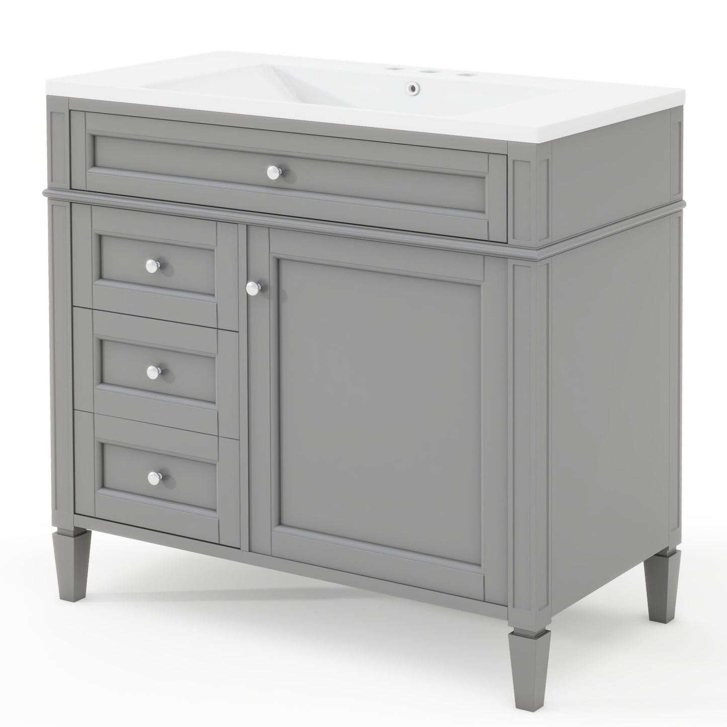 VanityFus 36-in Grey Bathroom Vanity Undermount Single Sink Combo Resin Top with 1 Soft Close Door 3 Drawers Adjustable Shelves