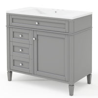 VanityFus 36-in Grey Bathroom Vanity Undermount Single Sink Combo Resin Top with 1 Soft Close Door 3 Drawers Adjustable Shelves