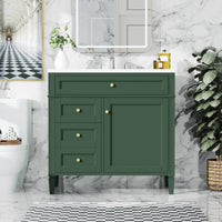 VanityFus 36-in Green Bathroom Vanity Undermount Single Sink Combo Resin Top with 1 Soft Close Door 3 Drawers Adjustable Shelves