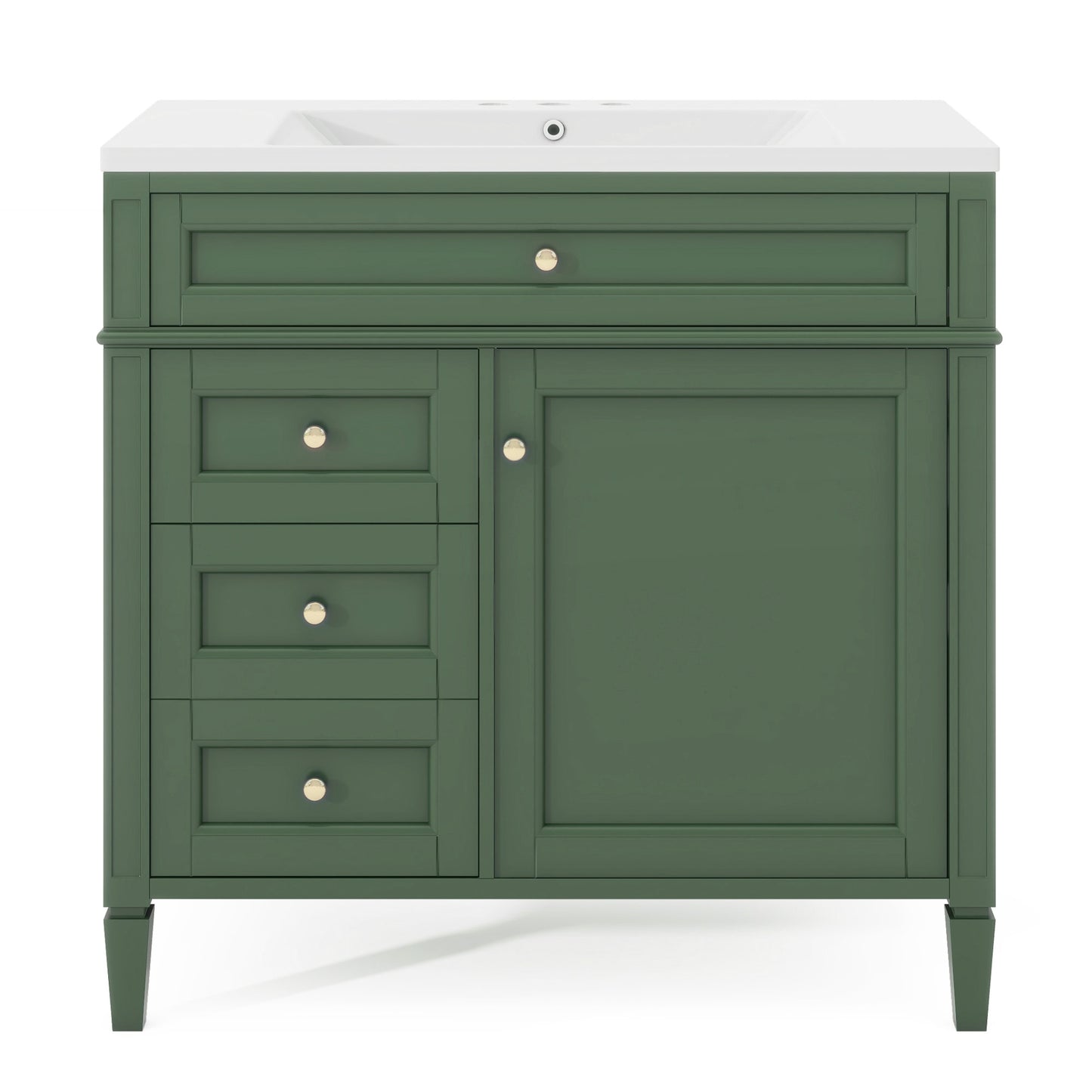VanityFus 36-in Green Bathroom Vanity Undermount Single Sink Combo Resin Top with 1 Soft Close Door 3 Drawers Adjustable Shelves