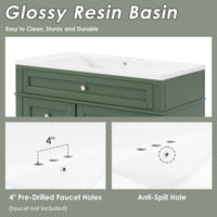 VanityFus 36-in Green Bathroom Vanity Undermount Single Sink Combo Resin Top with 1 Soft Close Door 3 Drawers Adjustable Shelves