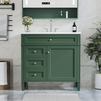 VanityFus 36-in Green Bathroom Vanity Undermount Single Sink Combo Resin Top with 1 Soft Close Door 3 Drawers Adjustable Shelves
