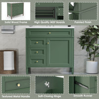 VanityFus 36-in Green Bathroom Vanity Undermount Single Sink Combo Resin Top with 1 Soft Close Door 3 Drawers Adjustable Shelves