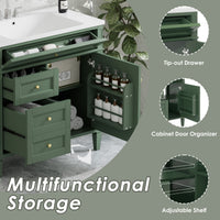 VanityFus 36-in Green Bathroom Vanity Undermount Single Sink Combo Resin Top with 1 Soft Close Door 3 Drawers Adjustable Shelves