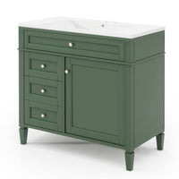 VanityFus 36-in Green Bathroom Vanity Undermount Single Sink Combo Resin Top with 1 Soft Close Door 3 Drawers Adjustable Shelves