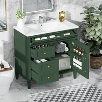 VanityFus 36-in Green Bathroom Vanity Undermount Single Sink Combo Resin Top with 1 Soft Close Door 3 Drawers Adjustable Shelves