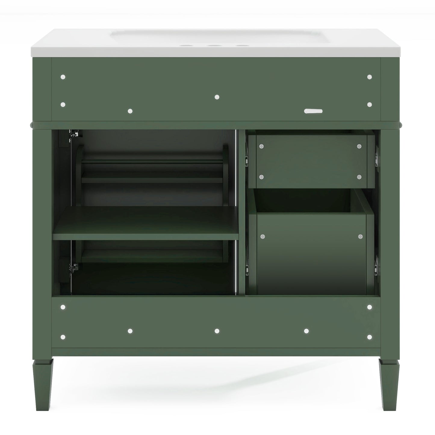 VanityFus 36-in Green Bathroom Vanity Undermount Single Sink Combo Resin Top with 1 Soft Close Door 3 Drawers Adjustable Shelves