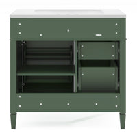 VanityFus 36-in Green Bathroom Vanity Undermount Single Sink Combo Resin Top with 1 Soft Close Door 3 Drawers Adjustable Shelves
