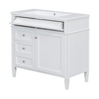 VanityFus 36-in White Bathroom Vanity Single Sink Combo Resin Top Undermount with 1 Soft Close Door 3 Drawers Adjustable Shelves