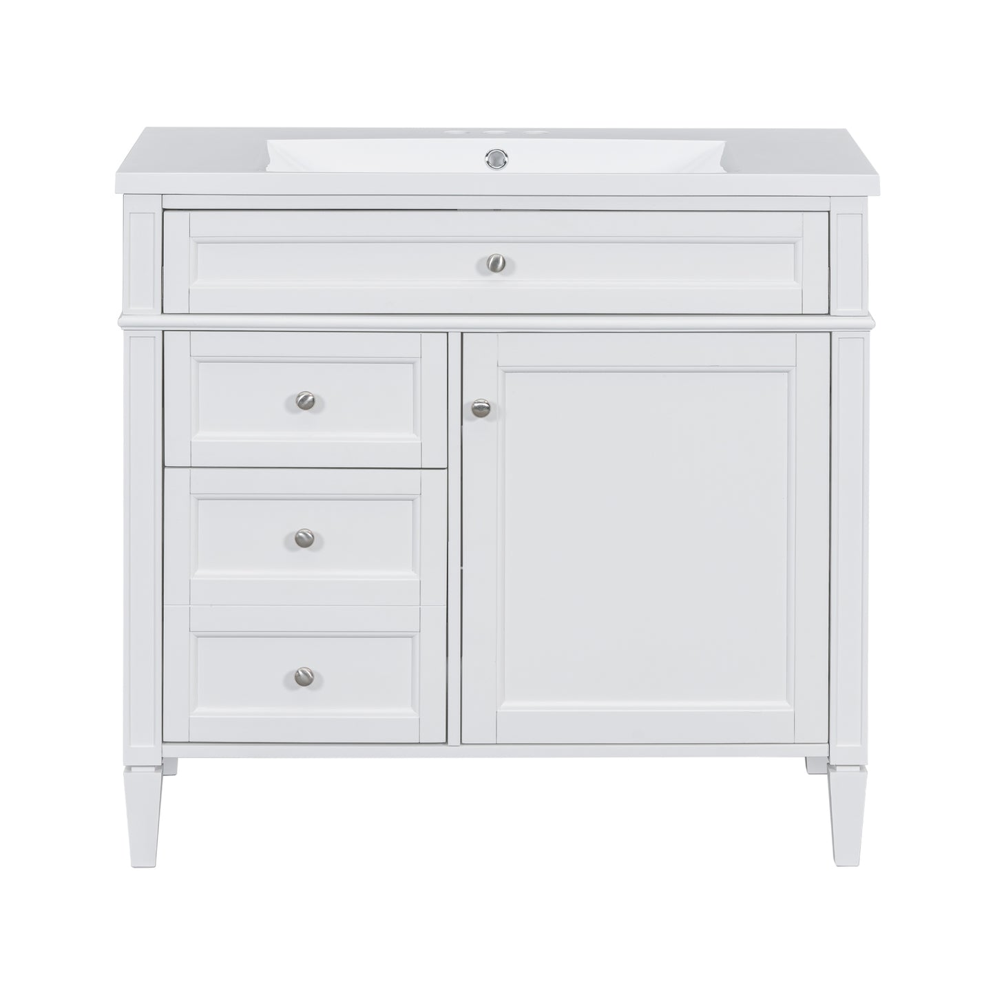 VanityFus 36-in White Bathroom Vanity Single Sink Combo Resin Top Undermount with 1 Soft Close Door 3 Drawers Adjustable Shelves