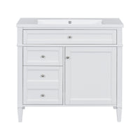 VanityFus 36-in White Bathroom Vanity Single Sink Combo Resin Top Undermount with 1 Soft Close Door 3 Drawers Adjustable Shelves