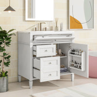 VanityFus 36-in White Bathroom Vanity Single Sink Combo Resin Top Undermount with 1 Soft Close Door 3 Drawers Adjustable Shelves