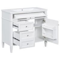 VanityFus 36-in White Bathroom Vanity Single Sink Combo Resin Top Undermount with 1 Soft Close Door 3 Drawers Adjustable Shelves