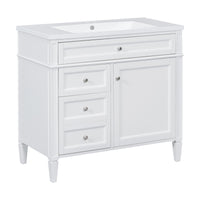 VanityFus 36-in White Bathroom Vanity Single Sink Combo Resin Top Undermount with 1 Soft Close Door 3 Drawers Adjustable Shelves