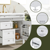 VanityFus 36-in White Bathroom Vanity Single Sink Combo Resin Top Undermount with 1 Soft Close Door 3 Drawers Adjustable Shelves