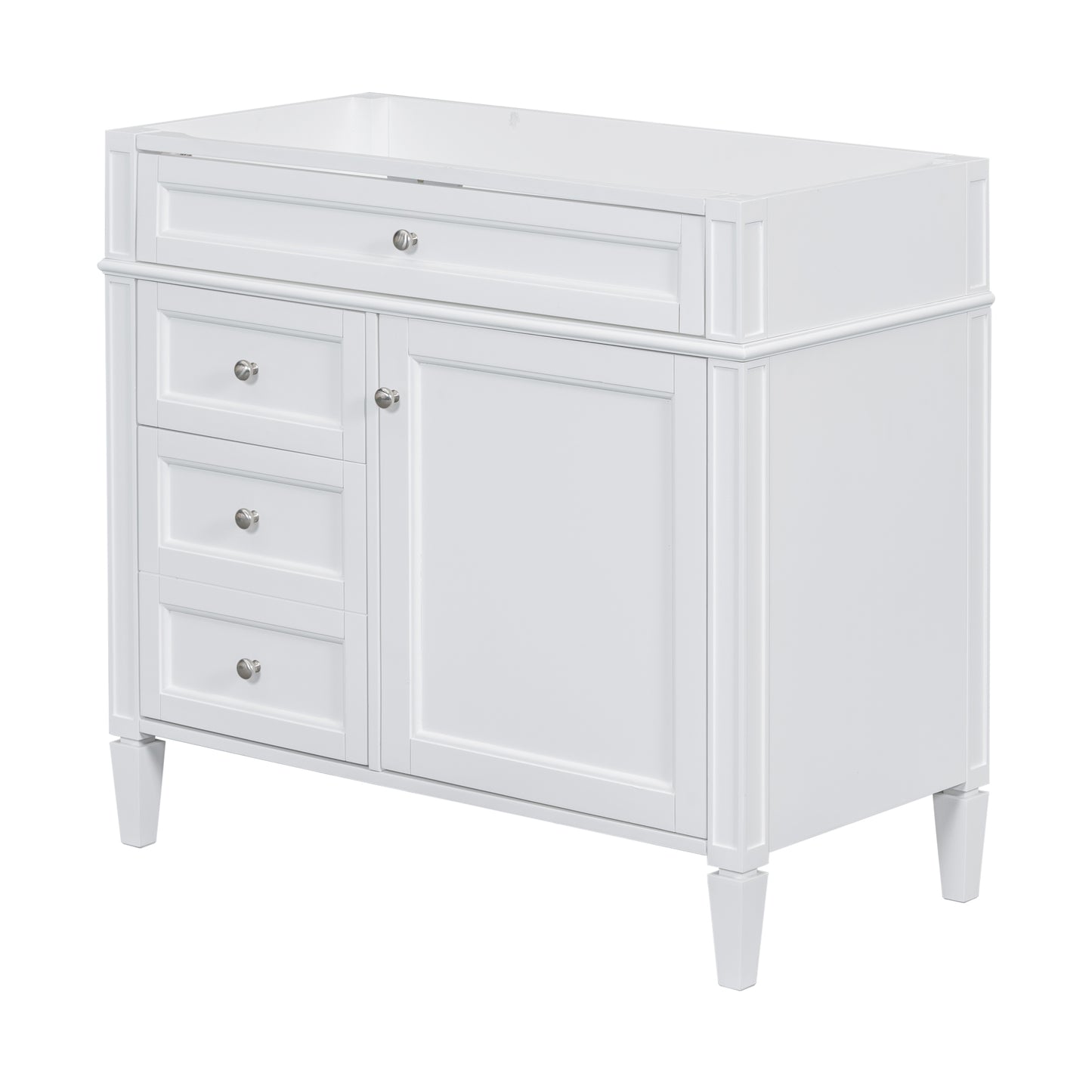 VanityFus 36-in White Bathroom Vanity Single Sink Combo Resin Top Undermount with 1 Soft Close Door 3 Drawers Adjustable Shelves