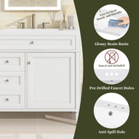 VanityFus 36-in White Bathroom Vanity Single Sink Combo Resin Top Undermount with 1 Soft Close Door 3 Drawers Adjustable Shelves