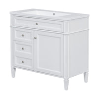 VanityFus 36-in White Bathroom Vanity Single Sink Combo Resin Top Undermount with 1 Soft Close Door 3 Drawers Adjustable Shelves
