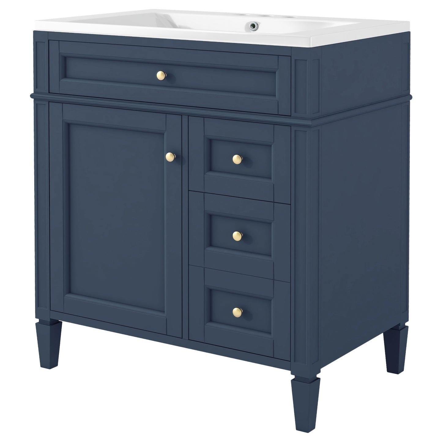 VanityFus 30-in Blue Bathroom Vanity Single Sink Combo with Resin Top Undermount 1 Soft Close Door 3 Drawers Adjustable Shelves