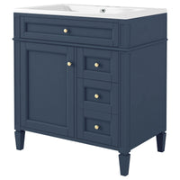 VanityFus 30-in Blue Bathroom Vanity Single Sink Combo with Resin Top Undermount 1 Soft Close Door 3 Drawers Adjustable Shelves