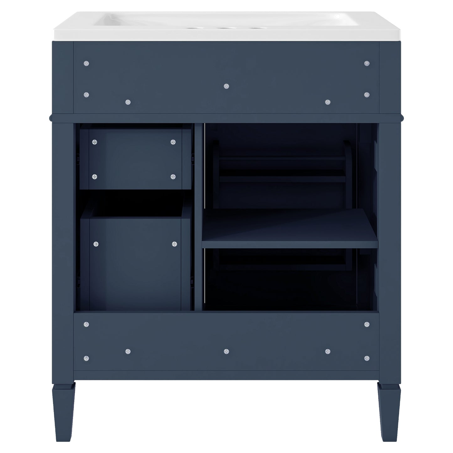 VanityFus 30-in Blue Bathroom Vanity Single Sink Combo with Resin Top Undermount 1 Soft Close Door 3 Drawers Adjustable Shelves