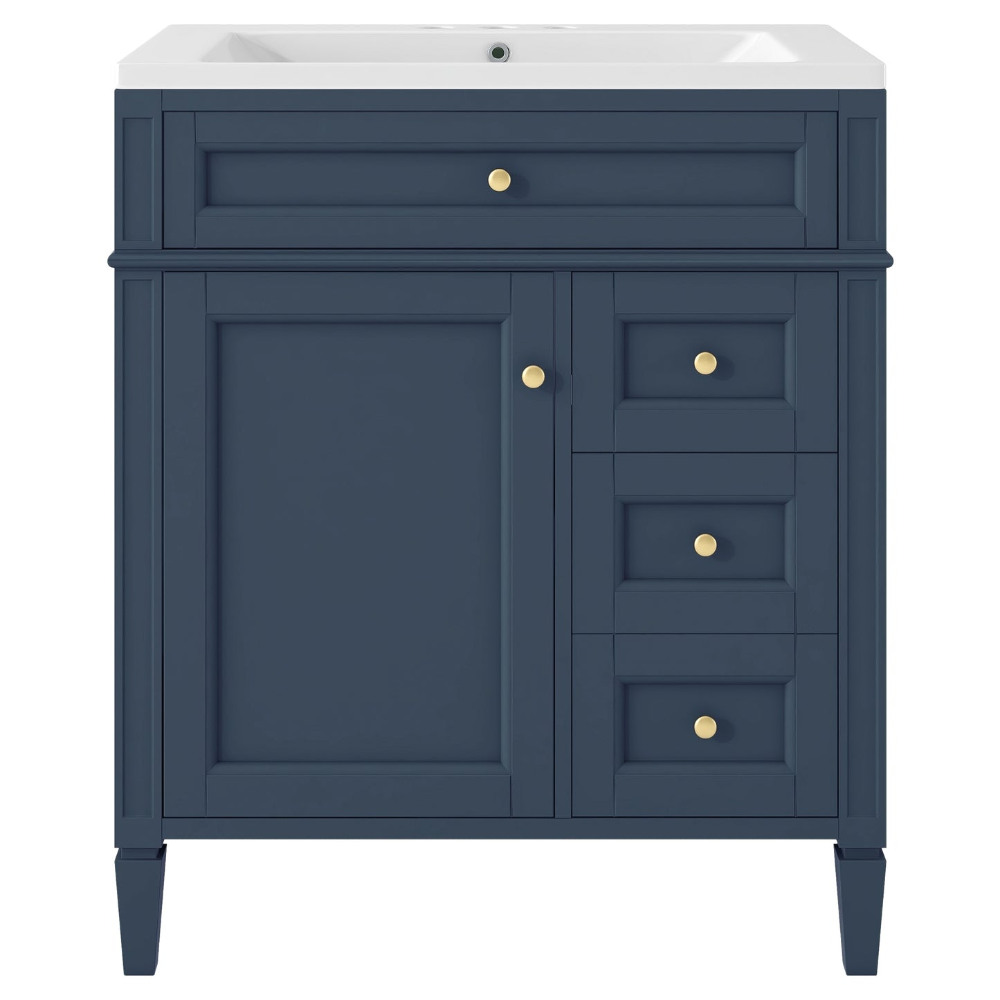 VanityFus 30-in Blue Bathroom Vanity Single Sink Combo with Resin Top Undermount 1 Soft Close Door 3 Drawers Adjustable Shelves