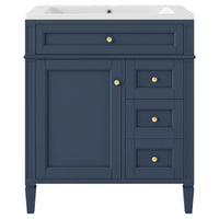 VanityFus 30-in Blue Bathroom Vanity Single Sink Combo with Resin Top Undermount 1 Soft Close Door 3 Drawers Adjustable Shelves