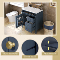 VanityFus 30-in Blue Bathroom Vanity Single Sink Combo with Resin Top Undermount 1 Soft Close Door 3 Drawers Adjustable Shelves