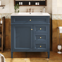 VanityFus 30-in Blue Bathroom Vanity Single Sink Combo with Resin Top Undermount 1 Soft Close Door 3 Drawers Adjustable Shelves