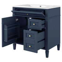 VanityFus 30-in Blue Bathroom Vanity Single Sink Combo with Resin Top Undermount 1 Soft Close Door 3 Drawers Adjustable Shelves
