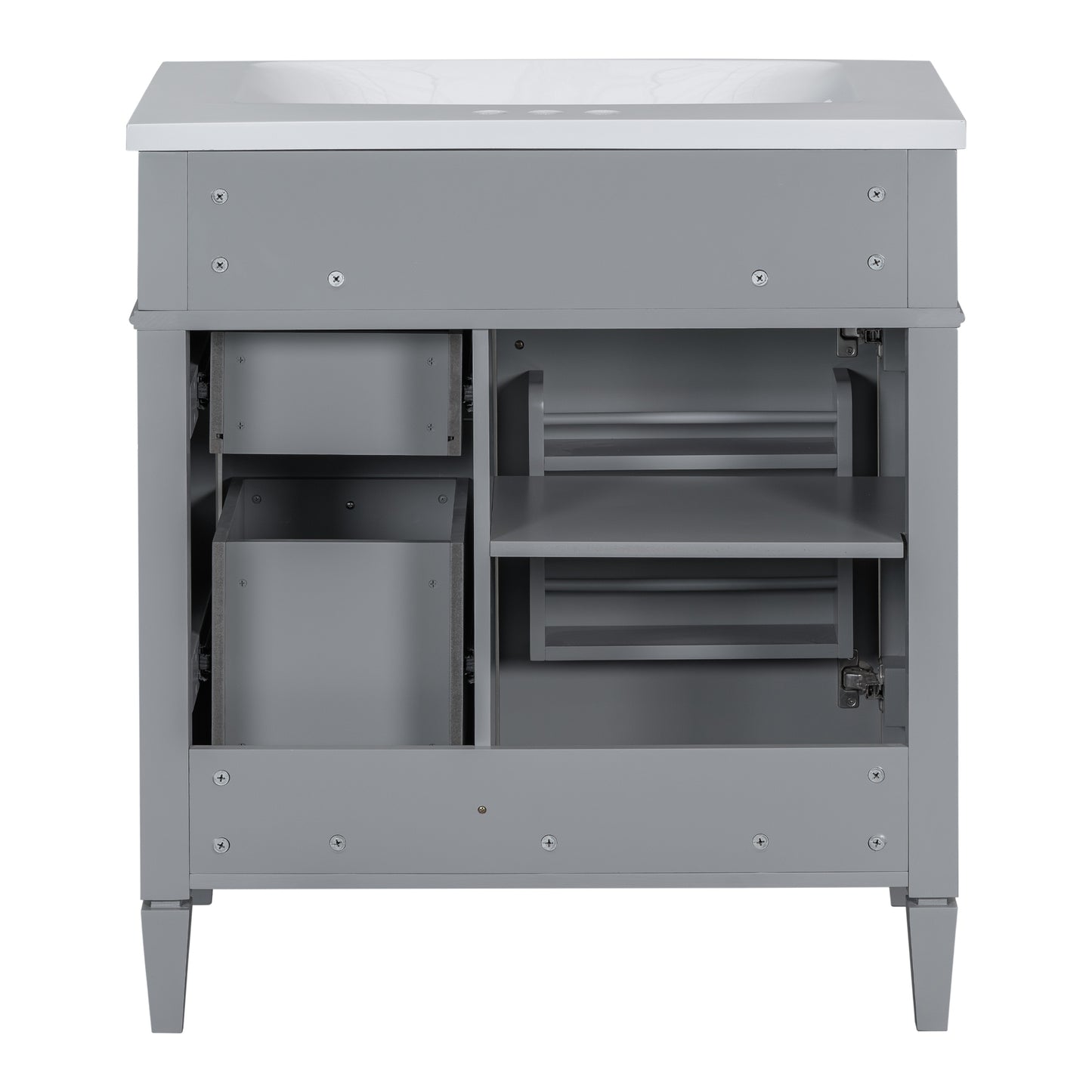VanityFus 30-in Gray Bathroom Vanity Single Sink Combo with Resin Top Undermount 1 Soft Close Door 3 Drawers Adjustable Shelves