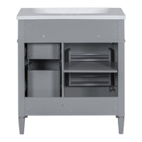 VanityFus 30-in Gray Bathroom Vanity Single Sink Combo with Resin Top Undermount 1 Soft Close Door 3 Drawers Adjustable Shelves