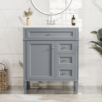 VanityFus 30-in Gray Bathroom Vanity Single Sink Combo with Resin Top Undermount 1 Soft Close Door 3 Drawers Adjustable Shelves