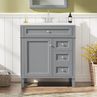 VanityFus 30-in Gray Bathroom Vanity Single Sink Combo with Resin Top Undermount 1 Soft Close Door 3 Drawers Adjustable Shelves
