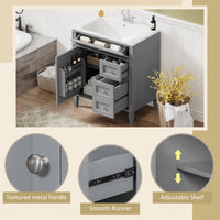 VanityFus 30-in Gray Bathroom Vanity Single Sink Combo with Resin Top Undermount 1 Soft Close Door 3 Drawers Adjustable Shelves