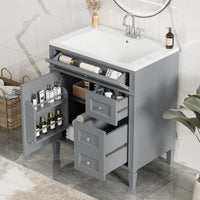 VanityFus 30-in Gray Bathroom Vanity Single Sink Combo with Resin Top Undermount 1 Soft Close Door 3 Drawers Adjustable Shelves