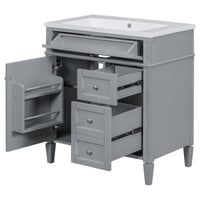 VanityFus 30-in Gray Bathroom Vanity Single Sink Combo with Resin Top Undermount 1 Soft Close Door 3 Drawers Adjustable Shelves