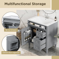 VanityFus 30-in Gray Bathroom Vanity Single Sink Combo with Resin Top Undermount 1 Soft Close Door 3 Drawers Adjustable Shelves