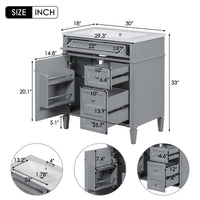 VanityFus 30-in Gray Bathroom Vanity Single Sink Combo with Resin Top Undermount 1 Soft Close Door 3 Drawers Adjustable Shelves