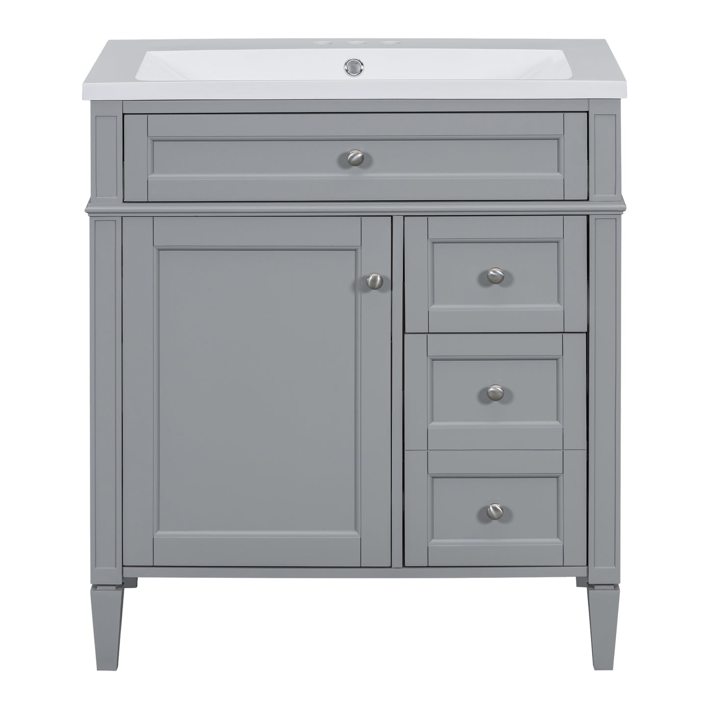 VanityFus 30-in Gray Bathroom Vanity Single Sink Combo with Resin Top Undermount 1 Soft Close Door 3 Drawers Adjustable Shelves