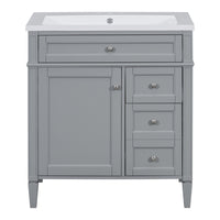 VanityFus 30-in Gray Bathroom Vanity Single Sink Combo with Resin Top Undermount 1 Soft Close Door 3 Drawers Adjustable Shelves