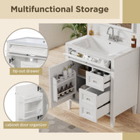 VanityFus 30-in White Bathroom Vanity Single Sink Combo with Resin Top Undermount 1 Soft Close Door 3 Drawers Adjustable Shelves