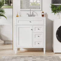 VanityFus 30-in White Bathroom Vanity Single Sink Combo with Resin Top Undermount 1 Soft Close Door 3 Drawers Adjustable Shelves