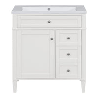 VanityFus 30-in White Bathroom Vanity Single Sink Combo with Resin Top Undermount 1 Soft Close Door 3 Drawers Adjustable Shelves