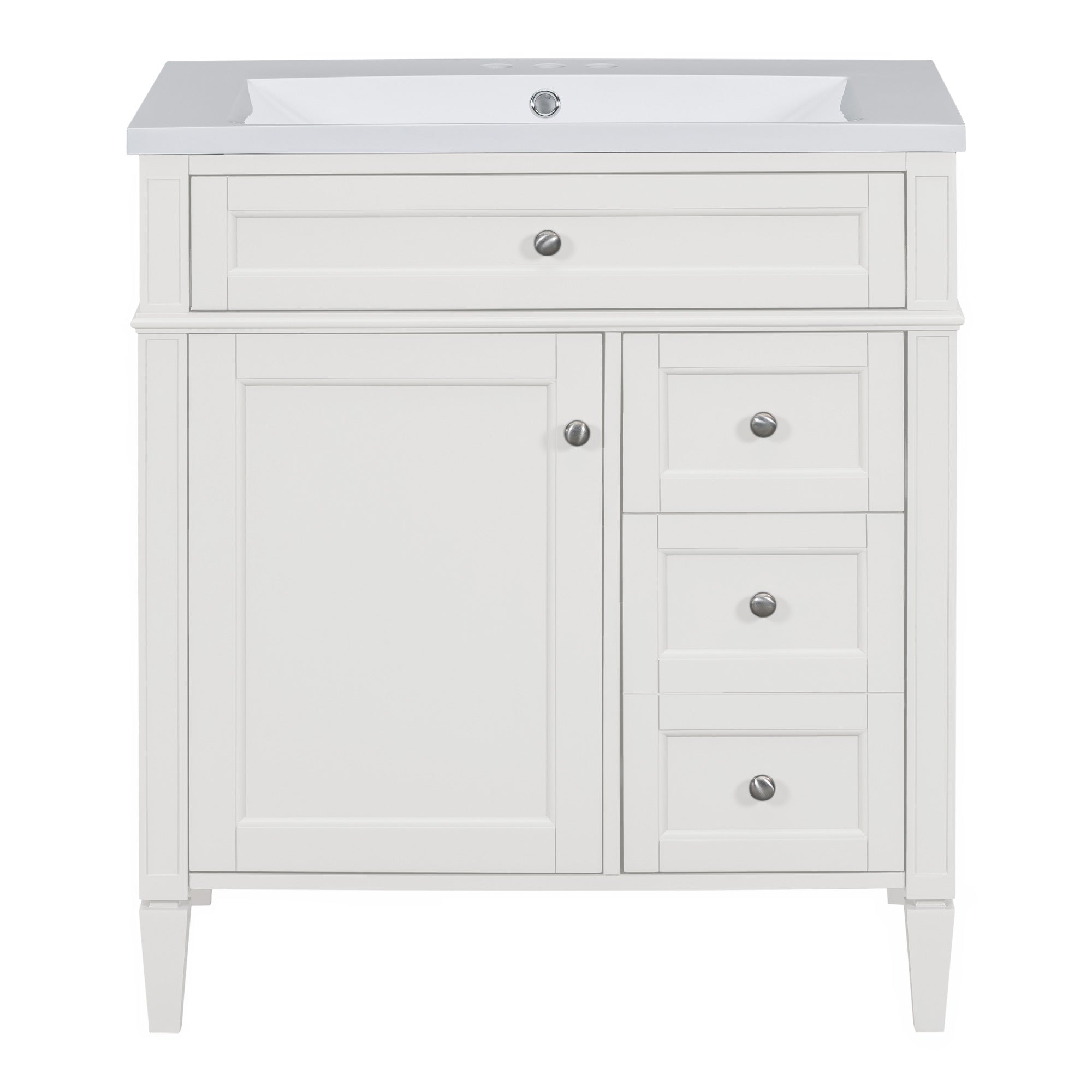 VanityFus 30-in White Bathroom Vanity Single Sink Combo with Resin Top Undermount 1 Soft Close Door 3 Drawers Adjustable Shelves
