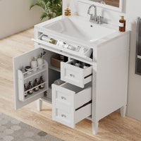 VanityFus 30-in White Bathroom Vanity Single Sink Combo with Resin Top Undermount 1 Soft Close Door 3 Drawers Adjustable Shelves